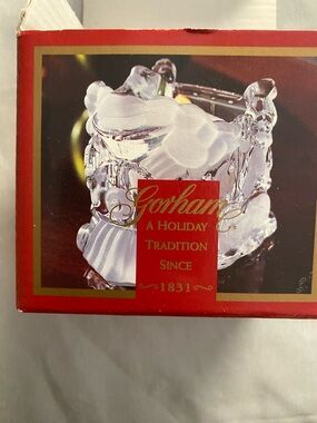 Gorham Clear Glass Holiday Candle Holder with Frosted Accents train